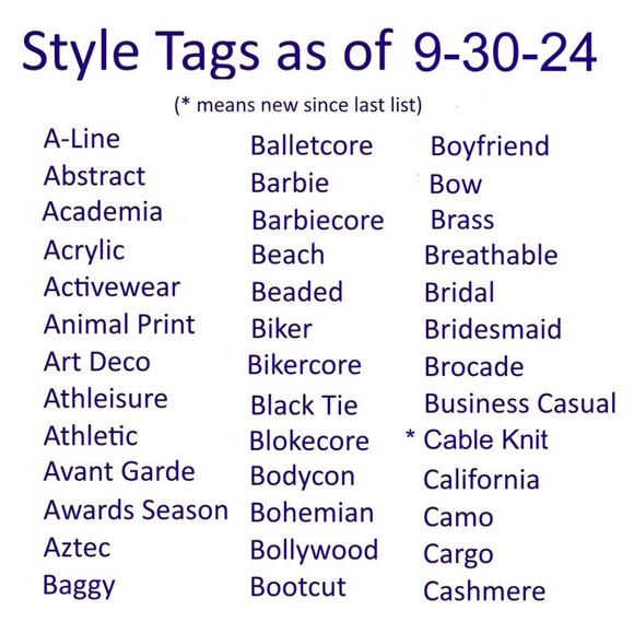 STYLE TAG LIST Updated 9-30-24 - Print the Photos - Description Listing Help - Picture 2 of 10